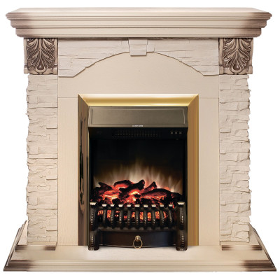 Электрокамин Dublin Lux WT с очагом Fobos Lux Brass Электрокамин Dublin Lux WT с очагом Fobos Lux Brass
