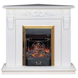 Электрокамин Dominica Corner WT с очагом Majestic Lux Brass купить Электрокамин Dominica Corner WT с очагом Majestic Lux Brass