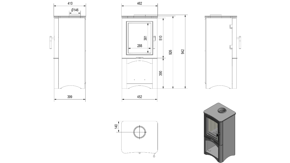 Размеры печи Kratki Koza K5 S W Размеры печи Kratki Koza K5 S W