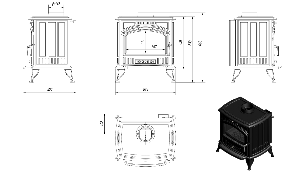 Размеры печи Kratki Koza K6 150 ASDP Размеры печи Kratki Koza K6 150 ASDP