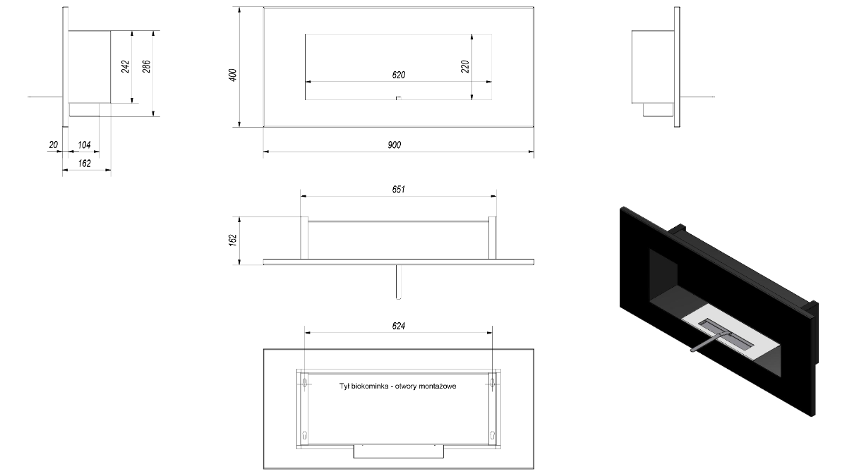 Размеры биокамина Kratki Delta 2 Horizontal Размеры биокамина Kratki Delta 2 Horizontal